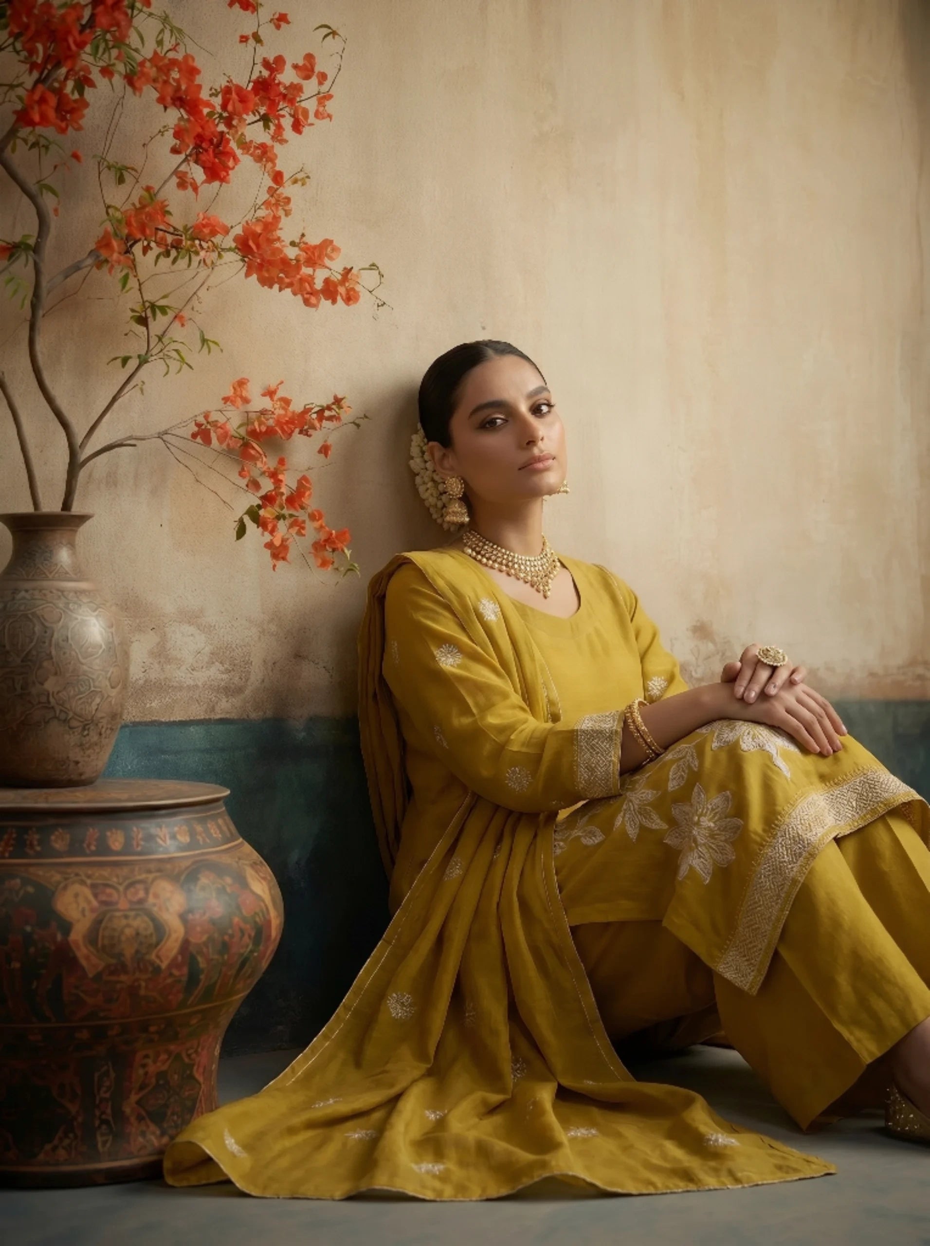 MUSTARD GOLD EMBROIDED FESTIVE SUIT