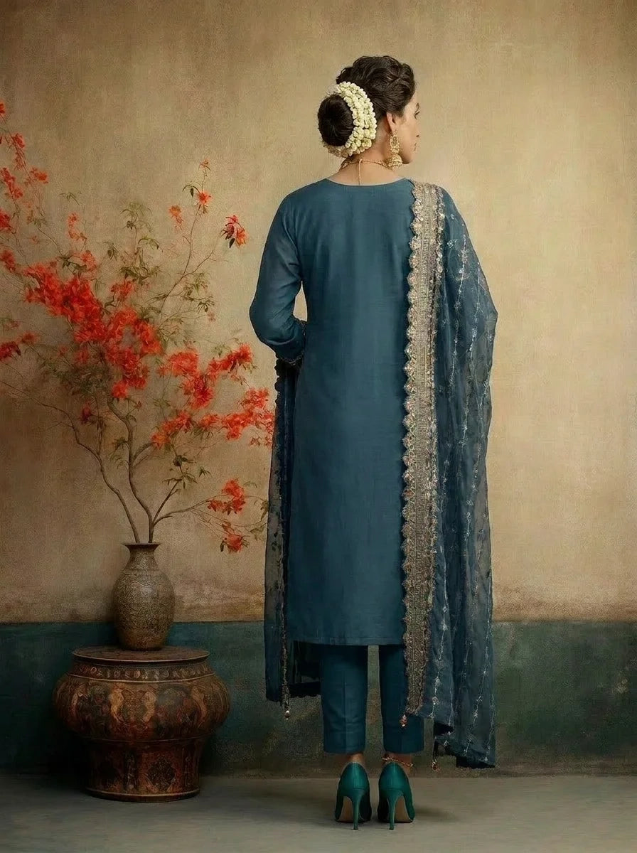 MIDNIGHT TEAL LUXURY EMBROIDED ENSEMBLE